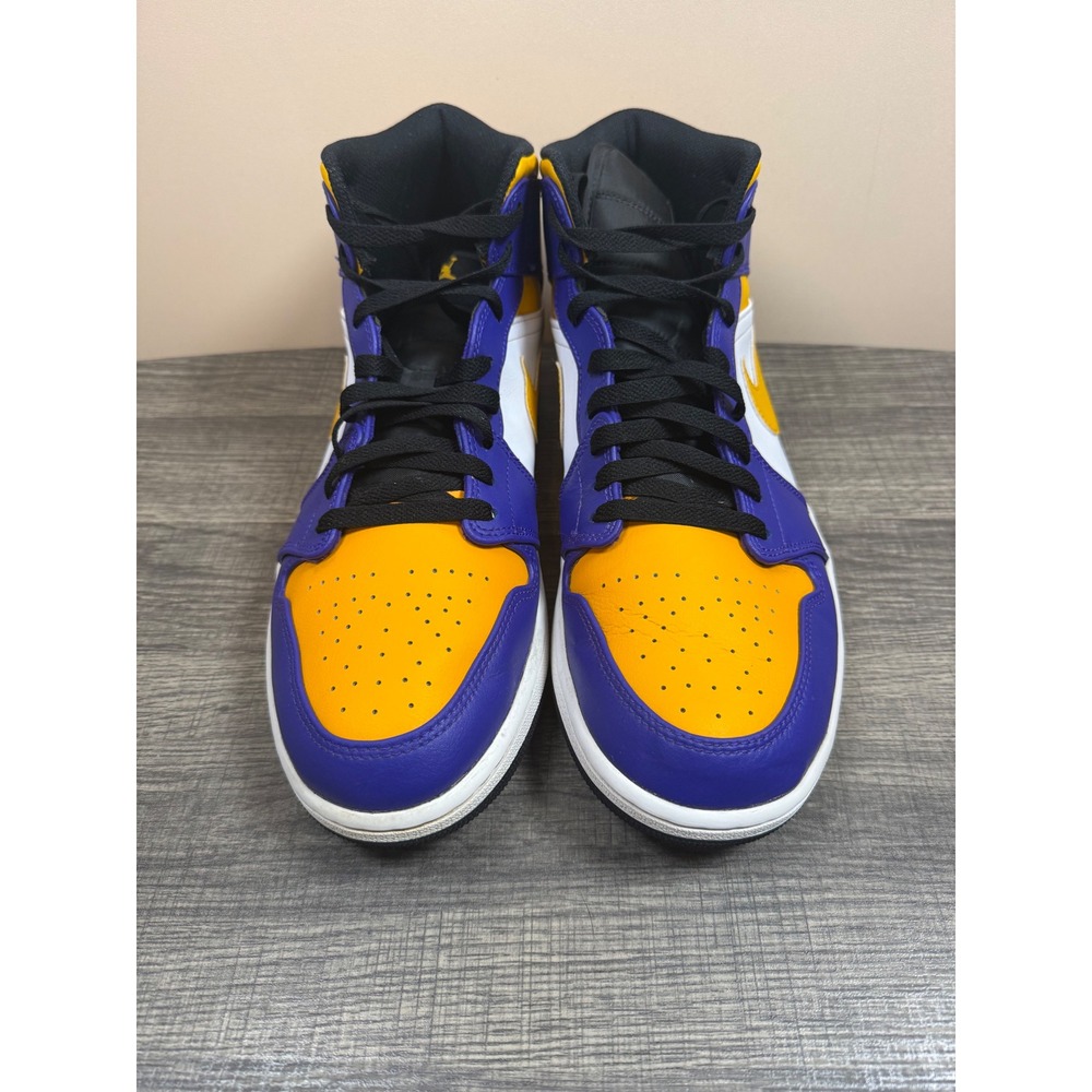 Nike Air Jordan 1 Mid Lakers Gold Purple White 554724-708 Mens 12